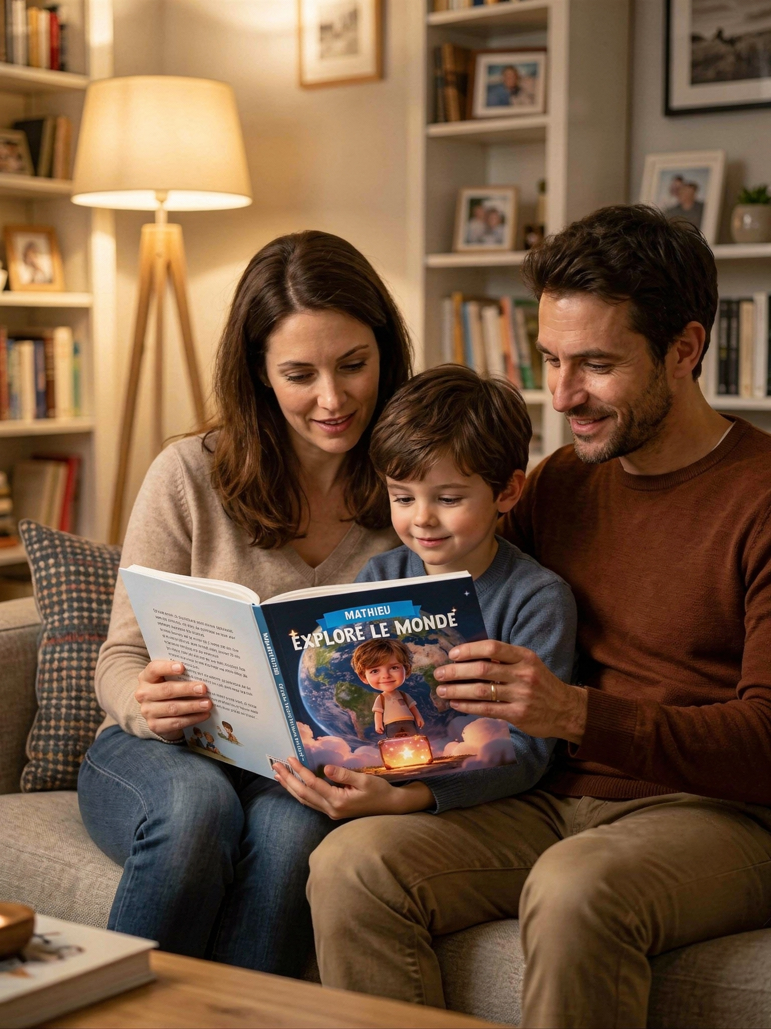 Famille lisant le livre